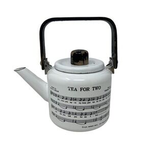 Tea‎ For Two Teapot Vintage 1979 Kamenstein Porcelain Enamel Metal Wood Handle